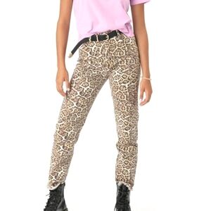 Adika Pia Straight Fit High Rise Jeans in Animal Print & Fringe Hem Sz L/30 NWT